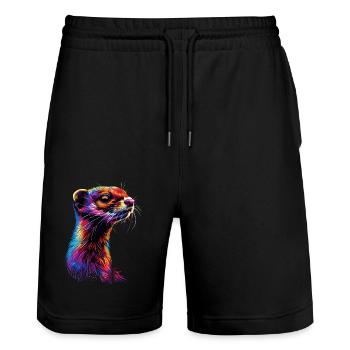 Wiesel - Stanley/Stella Unisex Bio Joggingshorts Trainer  - Schwarz - Vorne - Nik (191cm) & Marisol (170cm)