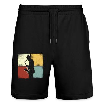 Saxophone Retro Vintage - Stanley/Stella Trainer Unisex Organic Jogging Shorts - black - Front - Nik (191cm) & Marisol (170cm)