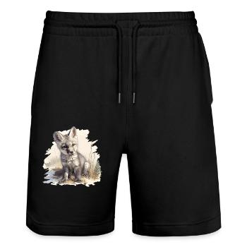 Renards gris Renard gris - Short de jogging bio TRAINER Stanley/Stella unisexe - noir - Devant - Nik (191cm) & Marisol (170cm)