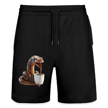 Wurm Kaffee - Stanley/Stella Unisex Bio Joggingshorts Trainer  - Schwarz - Vorne - Nik (191cm) & Marisol (170cm)