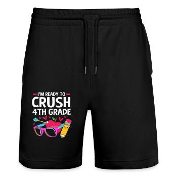 4th Grade - Stanley/Stella Trainer Unisex Organic Jogging Shorts - black - Front - Nik (191cm) & Marisol (170cm)