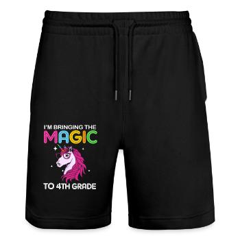 4th Grade - Stanley/Stella Trainer Unisex Organic Jogging Shorts - black - Front - Nik (191cm) & Marisol (170cm)
