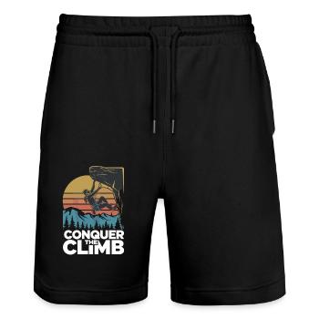 Conquer The Climb - Stanley/Stella Unisex Bio Joggingshorts Trainer  - Schwarz - Vorne - Nik (191cm) & Marisol (170cm)