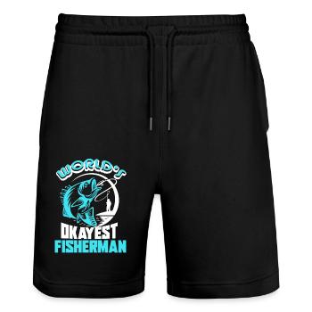 Fisherman World's Okayest Fisherman - Stanley/Stella Trainer Unisex Organic Jogging Shorts - black - Front - Nik (191cm) & Marisol (170cm)