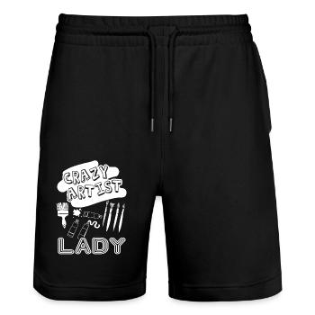 Artist Crazy Artist Lady - Stanley/Stella Trainer Unisex Organic Jogging Shorts - black - Front - Nik (191cm) & Marisol (170cm)