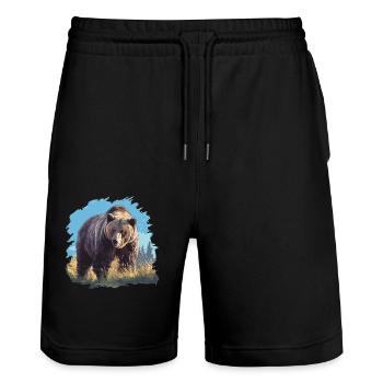 Grizzlis Ours grizzly - Short de jogging bio TRAINER Stanley/Stella unisexe - noir - Devant - Nik (191cm) & Marisol (170cm)
