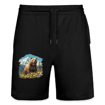 Grizzlis Ours grizzly - Short de jogging bio TRAINER Stanley/Stella unisexe - noir - Devant - Nik (191cm) & Marisol (170cm)