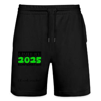 Confirmation 2025 Guestbook Decoration Girls Boys - Stanley/Stella Trainer Unisex Organic Jogging Shorts - black - Front - Nik (191cm) & Marisol (170cm)