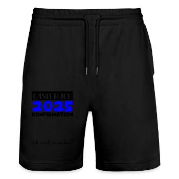 Confirmation 2025 Guestbook Decoration Girls Boys - Stanley/Stella Trainer Unisex Organic Jogging Shorts - black - Front - Nik (191cm) & Marisol (170cm)