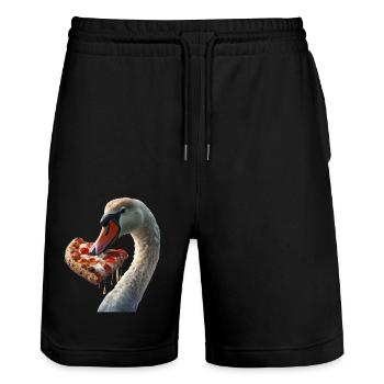 Schwan - Stanley/Stella Unisex Bio Joggingshorts Trainer  - Schwarz - Vorne - Nik (191cm) & Marisol (170cm)
