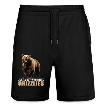 Grizzlis Ours grizzly - Short de jogging bio TRAINER Stanley/Stella unisexe - noir - Devant - Nik (191cm) & Marisol (170cm)