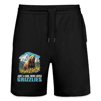 Grizzlis Ours grizzly - Short de jogging bio TRAINER Stanley/Stella unisexe - noir - Devant - Nik (191cm) & Marisol (170cm)