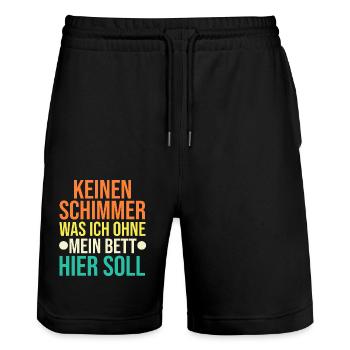 Late riser Shlafen lazy - Stanley/Stella Trainer Unisex Organic Jogging Shorts - black - Front - Nik (191cm) & Marisol (170cm)