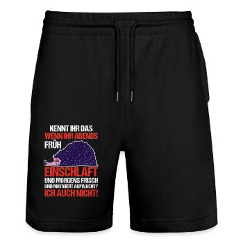 Lazy Late Riser Motivation Hedgehog - Stanley/Stella Trainer Unisex Organic Jogging Shorts - black - Front - Nik (191cm) & Marisol (170cm)