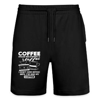 Amateur de café Eeffoc avant le café - Short de jogging bio TRAINER Stanley/Stella unisexe - noir - Devant - Nik (191cm) & Marisol (170cm)