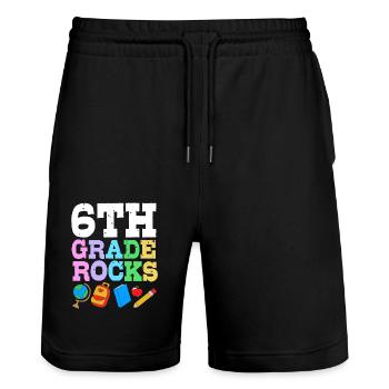 6th Grade - Stanley/Stella Trainer Unisex Organic Jogging Shorts - black - Front - Nik (191cm) & Marisol (170cm)