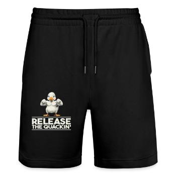Release The Quackin' Duck Power Humor - Stanley/Stella Trainer Unisex Organic Jogging Shorts - black - Front - Nik (191cm) & Marisol (170cm)