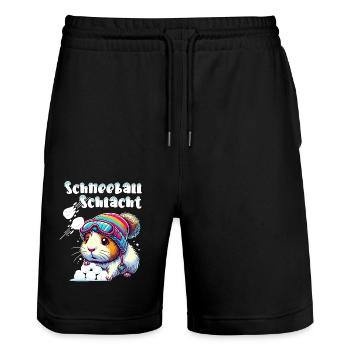 Meerschweinchen Schneeballschlacht Winter Ski Fun - Stanley/Stella Unisex Bio Joggingshorts Trainer  - Schwarz - Vorne - Nik (191cm) & Marisol (170cm)