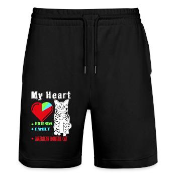 I Love American Bobtail - Stanley/Stella Trainer Unisex Organic Jogging Shorts - black - Front - Nik (191cm) & Marisol (170cm)