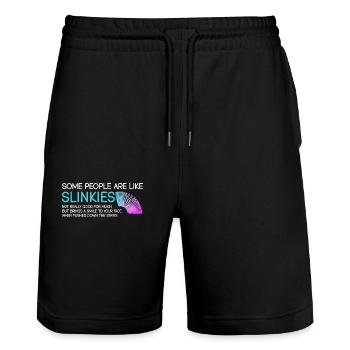Manche Menschen Sind Wie Slinkies: Humorvolle - Stanley/Stella Unisex Bio Joggingshorts Trainer  - Schwarz - Vorne - Nik (191cm) & Marisol (170cm)