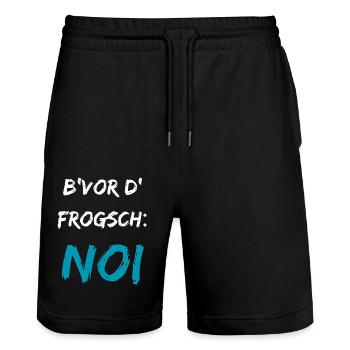 Lustig schwäbisch Spruch B'vor d' Frogsch NOI - Stanley/Stella Unisex Bio Joggingshorts Trainer  - Schwarz - Vorne - Nik (191cm) & Marisol (170cm)