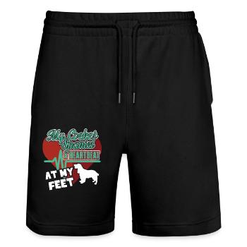 My Cocker Spaniel A Heartbeat At My Feet - Stanley/Stella Trainer Unisex Organic Jogging Shorts - black - Front - Nik (191cm) & Marisol (170cm)