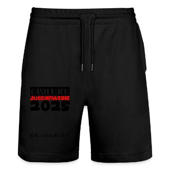 Jugendweihe 2025 Gästebuch Geschenk Mädchen Jungen - Stanley/Stella Unisex Bio Joggingshorts Trainer  - Schwarz - Vorne - Nik (191cm) & Marisol (170cm)