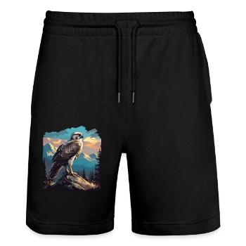 Faucon Faucon - Short de jogging bio TRAINER Stanley/Stella unisexe - noir - Devant - Nik (191cm) & Marisol (170cm)