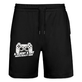 Play Gamer A Quest A Day - Stanley/Stella Trainer Unisex Organic Jogging Shorts - black - Front - Nik (191cm) & Marisol (170cm)