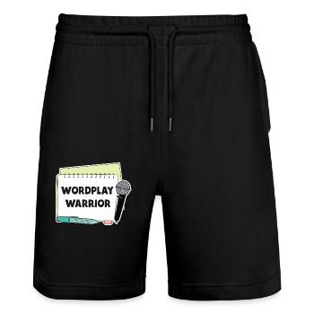 Poetry Slam Wortspiel Krieger Slam-poesie - Stanley/Stella Unisex Bio Joggingshorts Trainer  - Schwarz - Vorne - Nik (191cm) & Marisol (170cm)