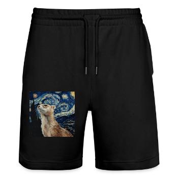 Hermelin - Stanley/Stella Unisex Bio Joggingshorts Trainer  - Schwarz - Vorne - Nik (191cm) & Marisol (170cm)