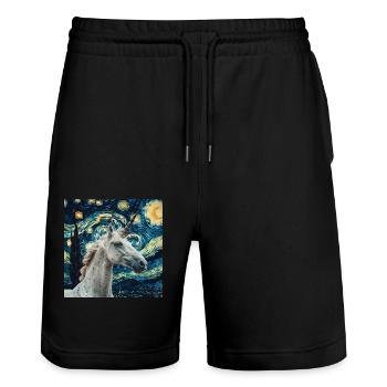 Einhorn - Stanley/Stella Unisex Bio Joggingshorts Trainer  - Schwarz - Vorne - Nik (191cm) & Marisol (170cm)