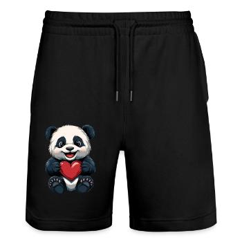 Niedlicher Panda mit Herz - Liebesdesign - Stanley/Stella Unisex Bio Joggingshorts Trainer  - Schwarz - Vorne - Nik (191cm) & Marisol (170cm)