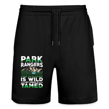 Park Rangers Where The Wilderness Is Wild - Stanley/Stella Unisex Bio Joggingshorts Trainer  - Schwarz - Vorne - Nik (191cm) & Marisol (170cm)
