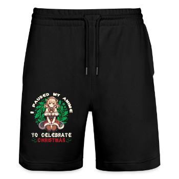 Anime Christmas Kawaii Celebration - Stanley/Stella Trainer Unisex Organic Jogging Shorts - black - Front - Nik (191cm) & Marisol (170cm)