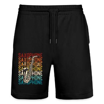 Saxophones Retro Vintage Saxophones - Stanley/Stella Trainer Unisex Organic Jogging Shorts - black - Front - Nik (191cm) & Marisol (170cm)