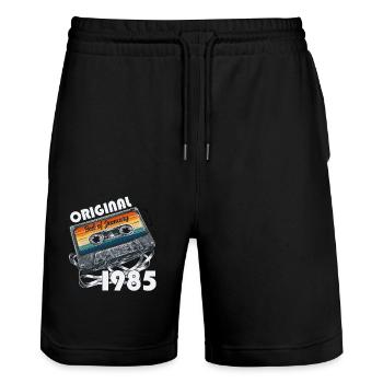 40ème Anniversaire Millésime Janvier 1985 Cassette 85 - Short de jogging bio TRAINER Stanley/Stella unisexe - noir - Devant - Nik (191cm) & Marisol (170cm)
