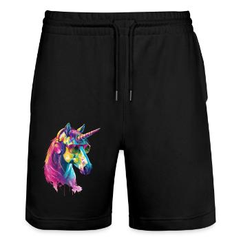 Einhorn - Stanley/Stella Unisex Bio Joggingshorts Trainer  - Schwarz - Vorne - Nik (191cm) & Marisol (170cm)