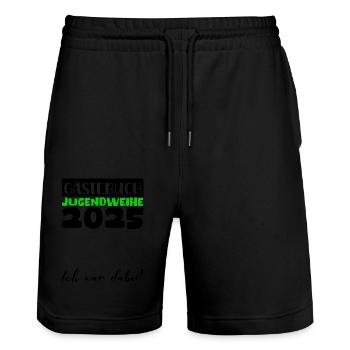 Jugendweihe 2025 Guestbook Gift Girls Boys - Stanley/Stella Trainer Unisex Organic Jogging Shorts - black - Front - Nik (191cm) & Marisol (170cm)
