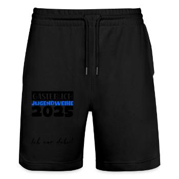 Jugendweihe 2025 Guestbook Gift Girls Boys - Stanley/Stella Trainer Unisex Organic Jogging Shorts - black - Front - Nik (191cm) & Marisol (170cm)