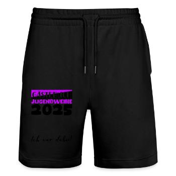 Jugendweihe 2025 Guestbook Gift Girls Boys - Stanley/Stella Trainer Unisex Organic Jogging Shorts - black - Front - Nik (191cm) & Marisol (170cm)