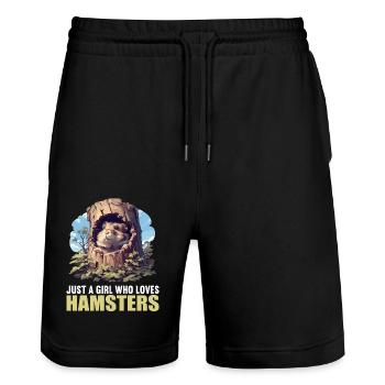 Hamster - Short de jogging bio TRAINER Stanley/Stella unisexe - noir - Devant - Nik (191cm) & Marisol (170cm)