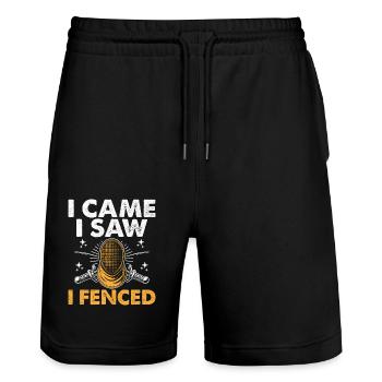 I Came I Saw I Fenced Fencing Sword Epee Fencer - Stanley/Stella Trainer Unisex Organic Jogging Shorts - black - Front - Nik (191cm) & Marisol (170cm)