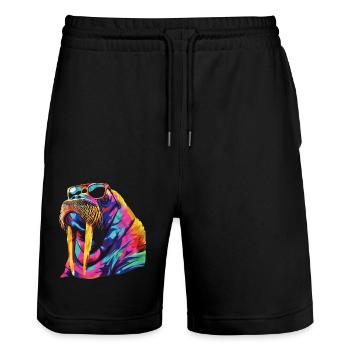 Walross - Stanley/Stella Unisex Bio Joggingshorts Trainer  - Schwarz - Vorne - Nik (191cm) & Marisol (170cm)