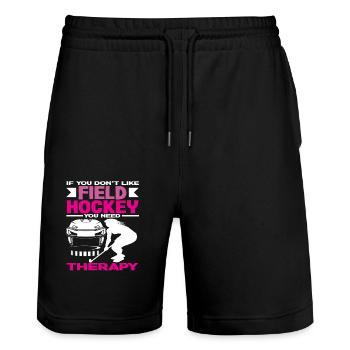Feldhockeyspieler Therapie Spruch - Stanley/Stella Unisex Bio Joggingshorts Trainer  - Schwarz - Vorne - Nik (191cm) & Marisol (170cm)