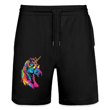 Einhorn - Stanley/Stella Unisex Bio Joggingshorts Trainer  - Schwarz - Vorne - Nik (191cm) & Marisol (170cm)