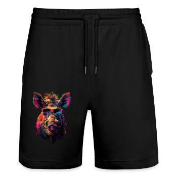 Warzenschwein - Stanley/Stella Unisex Bio Joggingshorts Trainer  - Schwarz - Vorne - Nik (191cm) & Marisol (170cm)