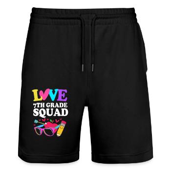 7th Grade - Stanley/Stella Trainer Unisex Organic Jogging Shorts - black - Front - Nik (191cm) & Marisol (170cm)