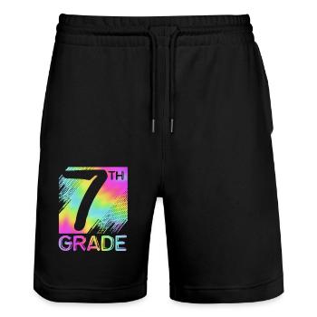 7th Grade - Stanley/Stella Trainer Unisex Organic Jogging Shorts - black - Front - Nik (191cm) & Marisol (170cm)