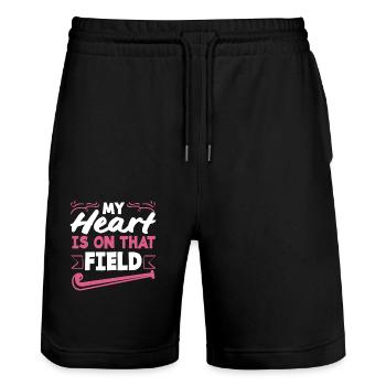 Mon cœur bat pour les joueurs de hockey sur gazon - Short de jogging bio TRAINER Stanley/Stella unisexe - noir - Devant - Nik (191cm) & Marisol (170cm)